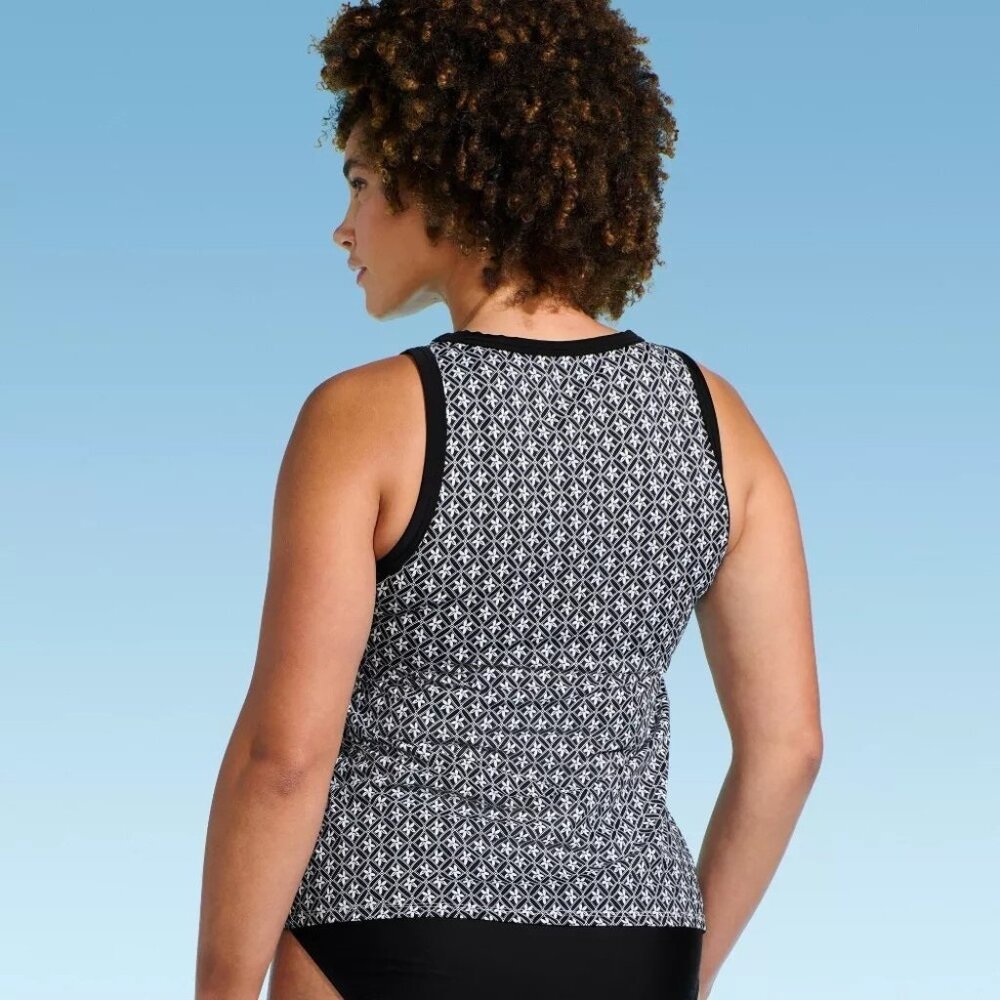 Lands' End Black & White Geo Floral Print Tankini Swim Top -- Size Small 6-8 - Picture 2 of 6